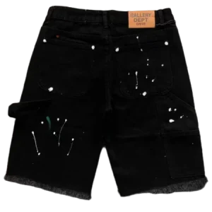 Black paint-detail denim shorts