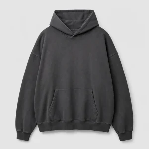 Charcoal heavyweight hoodie on a clean studio background